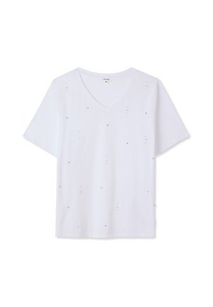 Terranova, T-SHIRT CON SCOLLO A V E APPLICAZIONI - T-shirt con stampa - bianco ottico