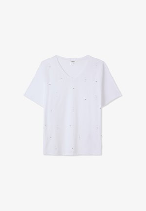 Terranova, T-SHIRT CON SCOLLO A V E APPLICAZIONI - T-shirt con stampa - bianco ottico