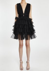 True Decadence ELLE PLUNGE-FRONT TIERED MINI - Cocktailjurk - black