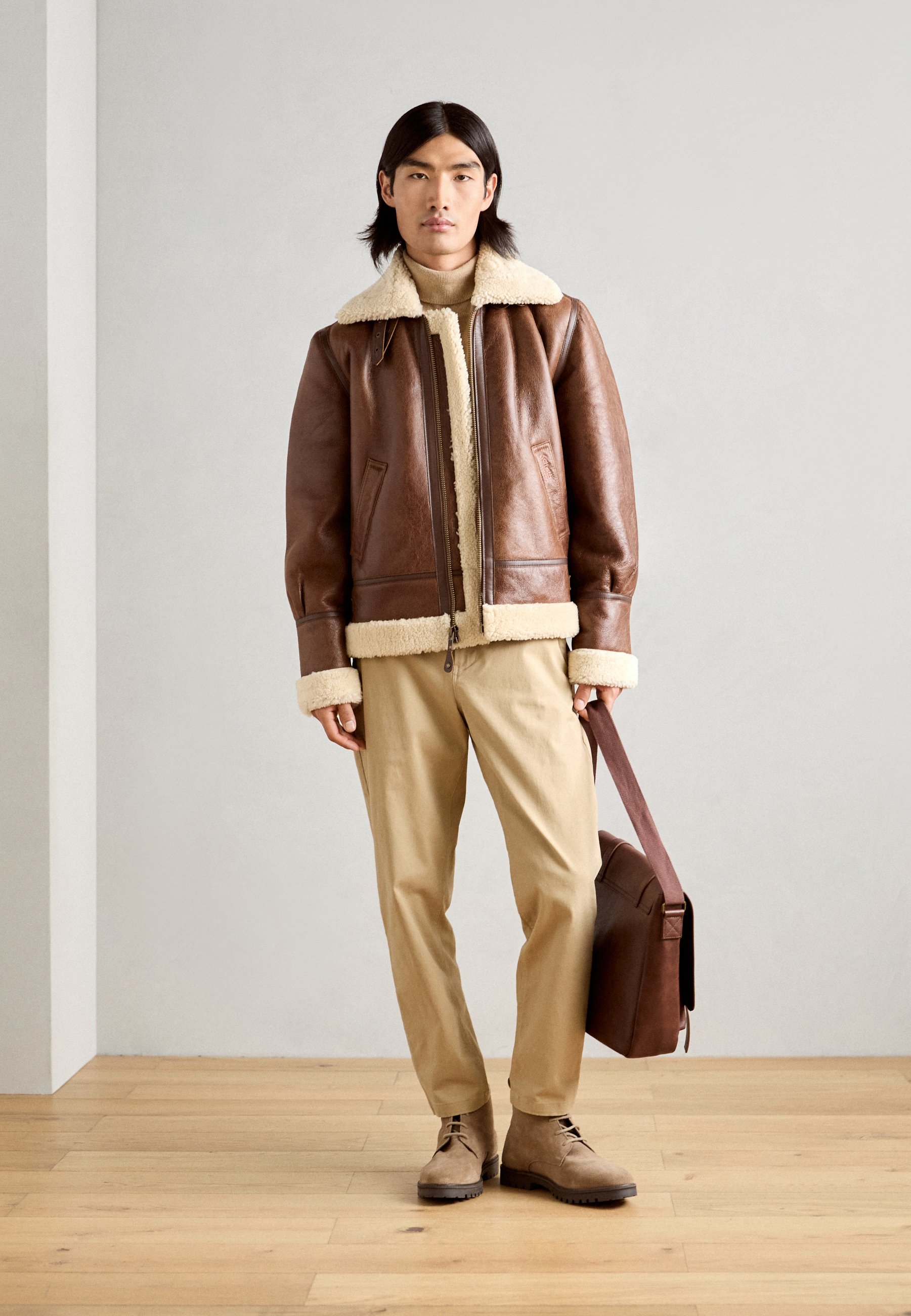 ハンマーヘッドSchott Shearling Collar Bomber Schott Leather jacket - moka/brown - Zalando.co.uk