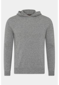 Graue Kapuzenjacke aus weichem Stoff, mit einer Kordelzugkapuze, langen Ärmeln und gerippten Bündchen sowie Saum für eine eng anliegende Passform.