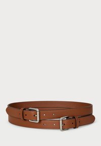 LEATHER DOUBLE BUCKLE STACKED WIDE BELT - Pas za okoli pasu - brown