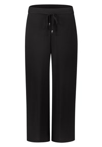 Zwarte cropped broeken van lichtgewicht stof, met een elastische tailleband en een trekkoord, en subtiele details aan de zijnaad.