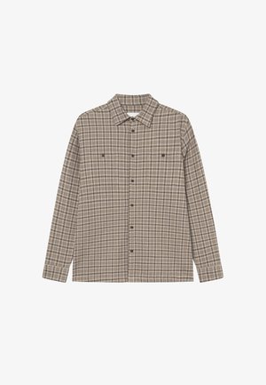 Ilgi piedurkņu šaura maskēšanās krekls bēšās un brūnās krāsās. Iespējo pogu aizdari priekšpusē, apkakli un divas krūšu kabatas ar pogu aizdari.