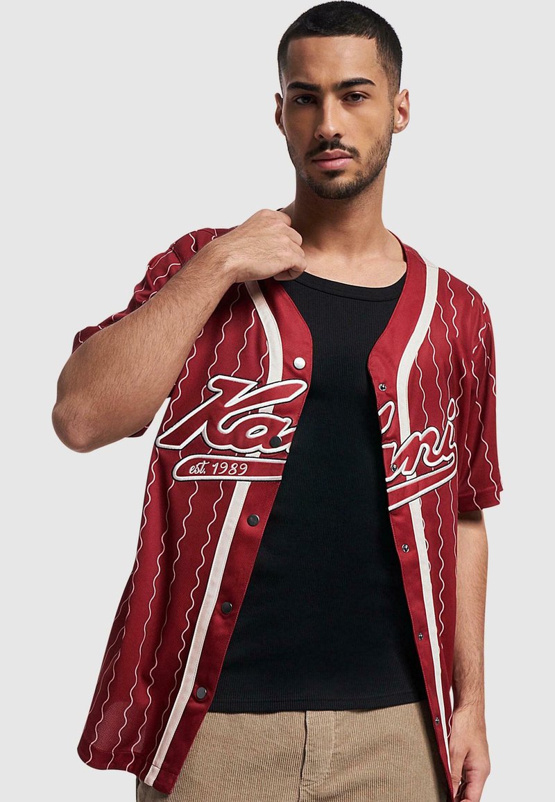 Karl Kani - VARSITY ZICZAC BASEBALL  - Overhemd - dark red white, Vergroten