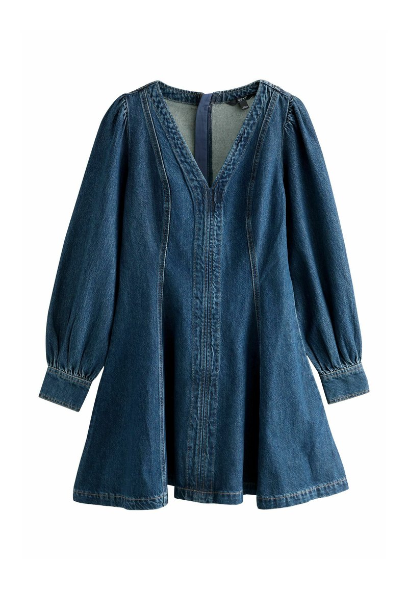 Robe Ample Denim Automne Hiver Femmes - Col V Ou Rond, Manches Longues, Poche, Boutons Casual Midi