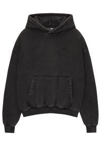 Černá oversized mikina s přední kapsou ve stylu klokan, pružnými manžetami a lemem a malým vyšívaným logem na levé straně hrudi.