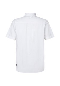 Witte korte mouw shirt gemaakt van linnen, met een klassieke kraag, rugpand en een subtiel merkembleem aan de onderkant links.