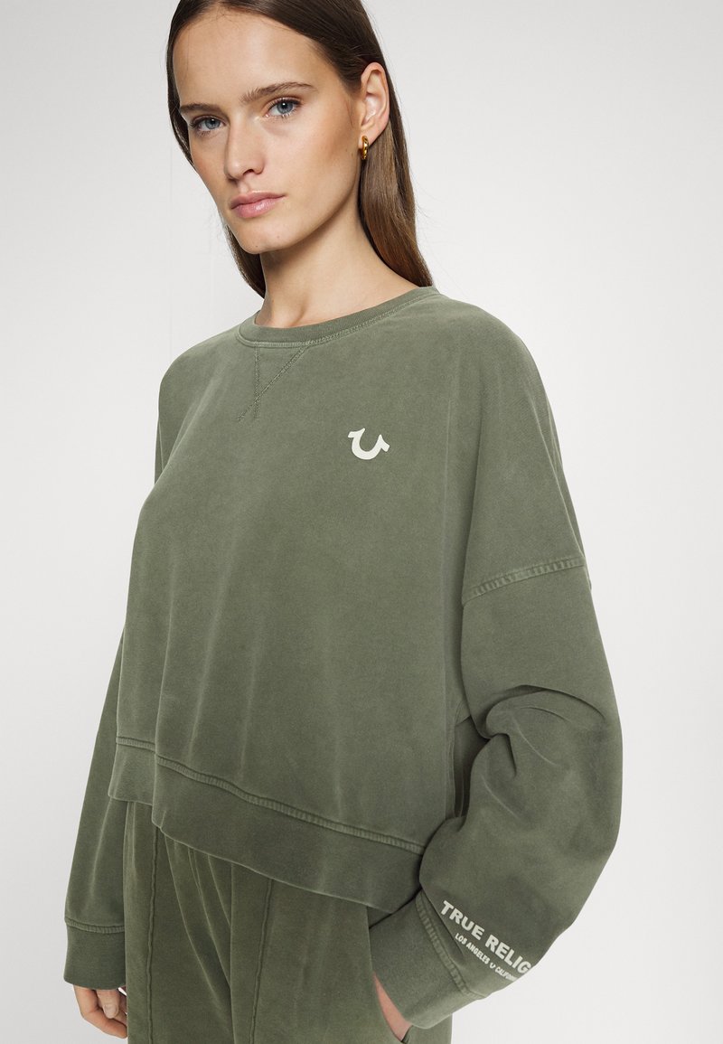 True Religion CREWNECK BOXY STONE WASH - Sweatshirt - khaki - Zalando.ie