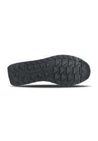 Sole in gomma nera con un motivo di battistrada robusto e lugs triangolari per la trazione. Il design è piatto con un leggero rialzo del tallone.