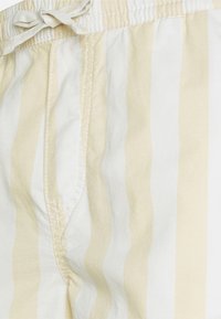 Gestreifte Shorts in Creme und Hellgelb, mit elastischem Bund und Kordelzug. Weiche Textur mit dezentem Glanz auf dem Stoff.