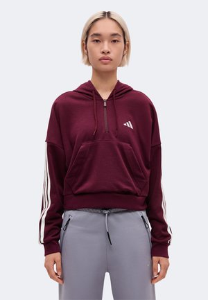 adidas Sportswear, ESSENTIALS 3 STRIPES QUARTER ZIP HOODIE - Суитшърт с качулка - maroon/white