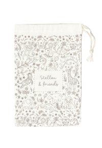 Canvas trekzak met dierillustraties in bruin op een crèmekleurige achtergrond. Heeft een "Stellou & Friends" label in het midden.