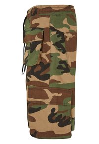 Camo cargo shorts i grøn, brun og tan. Har flere lommer og en snøre i taljen. Lavet af slidstærk bomuldsstof.
