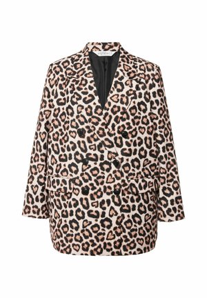 Leopardenmuster Doppelreiher-Blazer mit schwarzem Futter; ausgestattet mit vier schwarzen Knöpfen, zwei Fronttaschen und einer lässigen Passform.