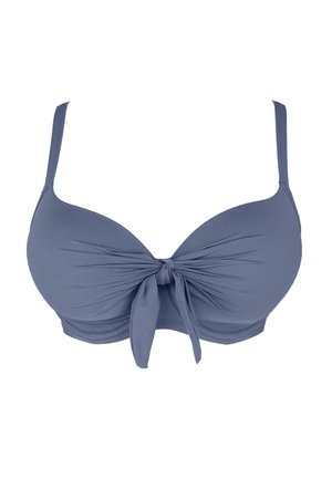 Blaue gepolsterte BH mit gerafftem Stoff und einer vorderen Bindeschnur. Verfügt über verstellbare Träger und nahtlose Körbchen für ein glattes Finish.