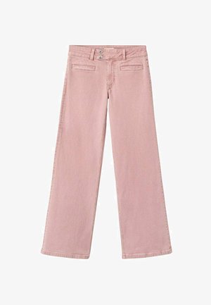 Lichtroze wijde jeans gemaakt van katoen denim, met een knoopsluiting en twee achterzakken. Het materiaal heeft een zachte textuur.