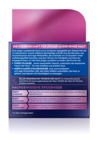 Night cream packaging with a glossy purple top, white and blue text detailing benefits, and a smooth, rectangular shape.