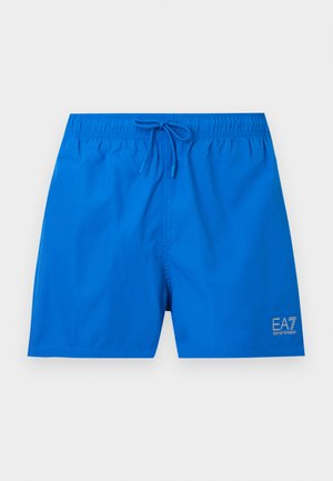 Sinised meeste ujumispüksid elastse vöökohaga ja ees nööriga, alumisel paremal jalal EA7 Emporio Armani logo.