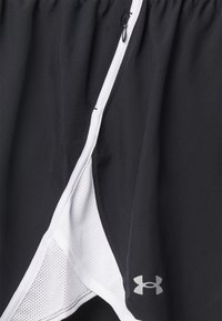 Svarta shorts med vit mesh-foder, elastisk midja, ficka med dragkedja och en silverlogotypdetalj på nedre vänstra sidan.