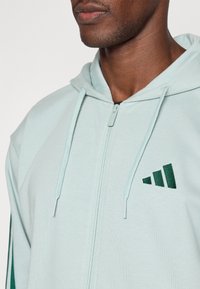 Gaiši zaļa jaciņa ar rāvējslēdzēju, striķiem un zaļu izšūtu logo. Mīksta auduma, ar kangarū veselumu un ribotām piedurknēm.