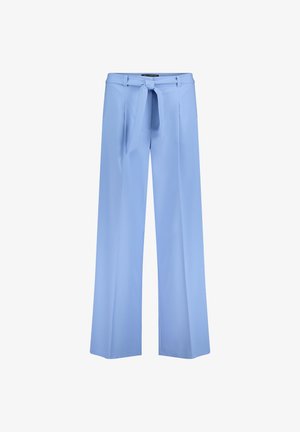 Hellblaue Hosen mit weitem Bein aus einem glatten, leichten Stoff, mit einer vorderen Bindedetail und dezenten Nahtakzenten.