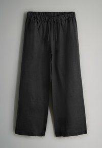 Mustad linane culotte elastse vöökoha ja nööridetaljega. Laia jala disain, sujuva tekstuuriga ja ilma nähtavate mustriteta.