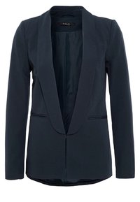 Marinblå blazer med sjalkrage, enkel knappstängning och två framfickor. Tillverkad av en slät tyg med en skräddarsydd passform och strukturerade axlar.