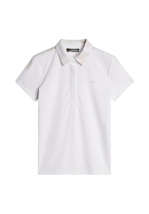 Polo bianco con maniche corte, colletto classico e chiusura con due bottoni. Presenta un logo discreto e un tessuto leggero e liscio.