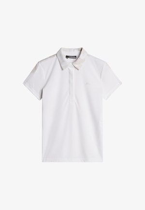 Biała koszulka polo z krótkim rękawem, klasycznym kołnierzykiem i zapięciem na dwa guziki. Posiada subtelne logo oraz lekki, gładki materiał.