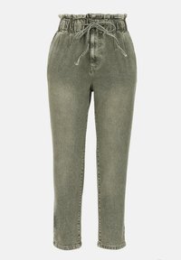 Groen, elastische taille, koordsluiting, taps toelopende enkel, denim stof, zijzakken, lichte vervaging, casual ontwerp, middelhoge pasvorm.