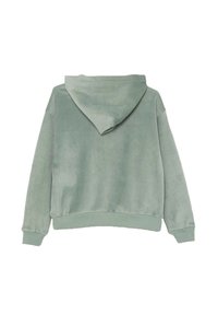 Felpa verde in corduroy con cappuccio e vestibilità rilassata, caratterizzata da polsini e orlo a costine, e una parte posteriore di lunghezza media per una maggiore copertura.