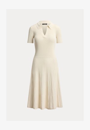 Lauren Ralph Lauren, RIB KNIT SHORT SLEEVE SWEATER DRESS - Pulóverruha - mascarpone cream