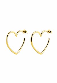 Pendientes de aro en forma de corazón dorados con un acabado suave y pulido, y un diseño elegante. Los pendientes cuentan con un cierre de tuerca para un uso seguro.