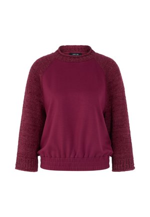 Dunkelroter Sweatshirt mit einem strukturierten, gestrickten Stoff an den Ärmeln und einem glatten Körper. Verfügt über einen runden Halsausschnitt und einen elastischen Bund.