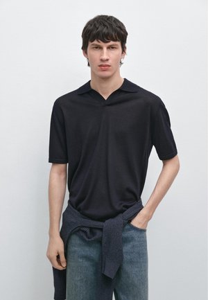 Massimo Dutti V-NECK - Poloshirt - mottled dark blue