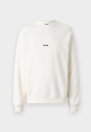 Hanorac de culoare crem, cu guler rotund, manșete și margini ribbate. Prezintă un mic logo „MSGM” de culoare neagră pe piept. Textură netedă.