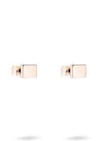 Rechteckige Manschettenknöpfe aus Roségold mit einer polierten Oberfläche und einer subtilen schwarzen Akzentlinie entlang der Kante. Graviert mit "BERLIN."