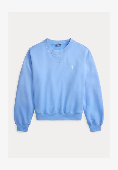 Ανοιχτό μπλε φούτερ με στρογγυλή λαιμόκοψη από απαλό υλικό, με ριμπ μανσέτες και τελείωμα, που διαθέτει μικρό λευκό λογότυπο στο αριστερό στήθος.