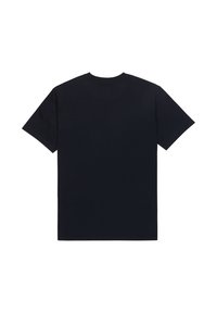 Camiseta de algodón negra con mangas cortas, escote redondo y corte recto. Textura suave, sin patrones ni adornos.