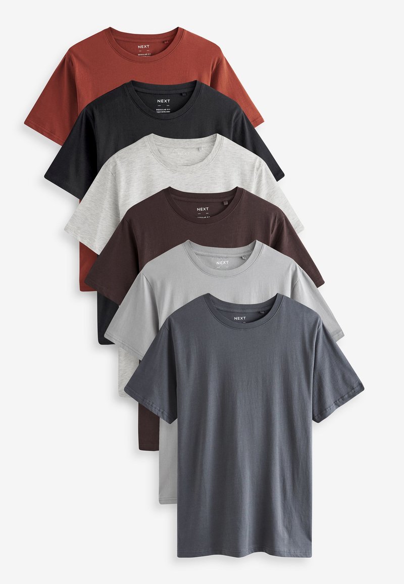 Next 6 PACK REGULAR - T-shirts basic - brown rust black ecru marl slate silver