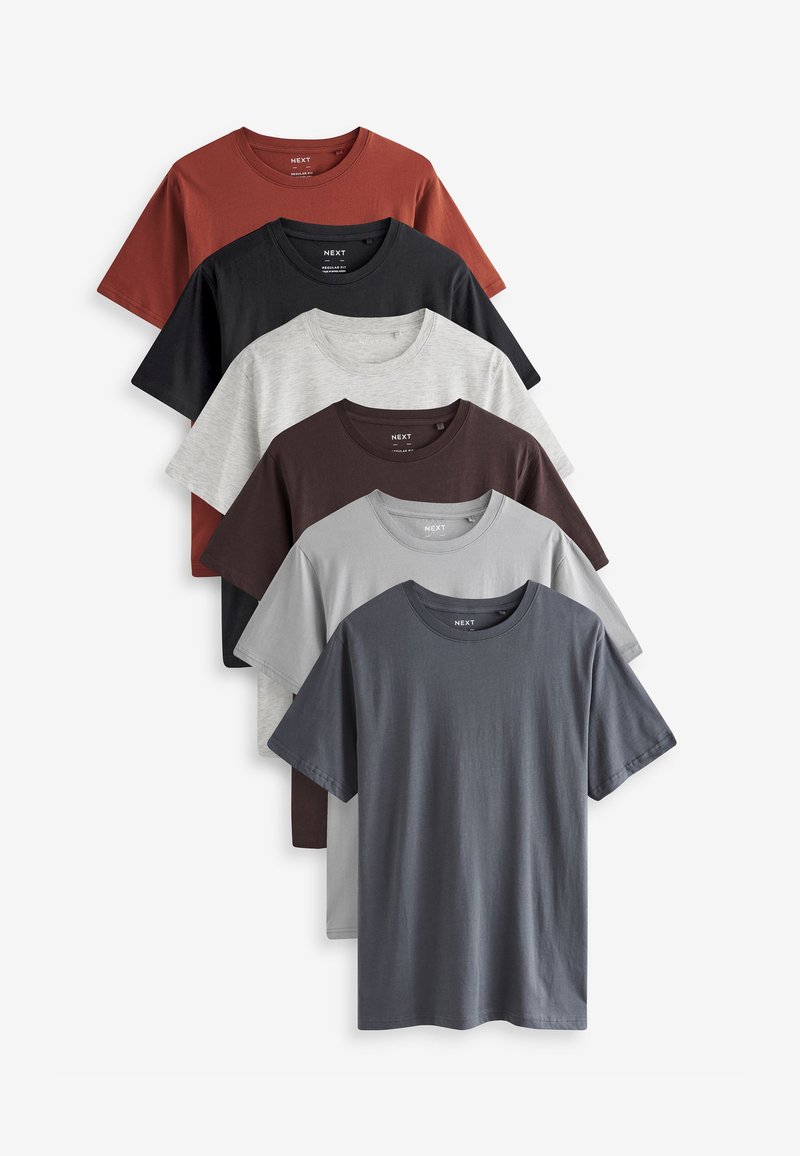 Next 6 PACK REGULAR - T-shirt basic - brown rust black ecru marl slate silver