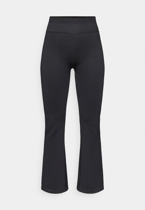 Μαύρο παντελόνι με καμπάνα από υφασμάτινη ύφανση, με ψηλή μέση. Το σχέδιο διαθέτει εφαρμογή σώματος στους γοφούς και καμπύλη στο τελείωμα.