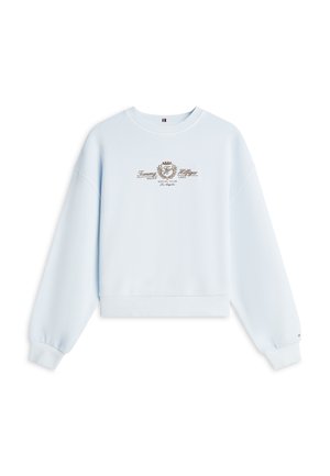 Ανοιχτό μπλε κοντομάνικο φούτερ με μακριά μανίκια και κεντημένο λογότυπο Tommy Hilfiger Silver Lake Social Club στο στήθος.