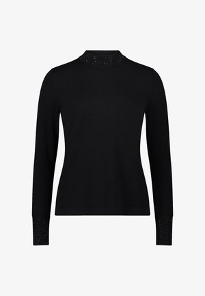 Zwarte trui met lange mouwen en een hoge hals. Kenmerkt zich door textuur manchetten met ingevoegde decoratieve kralen. Glad stoffen afwerking.