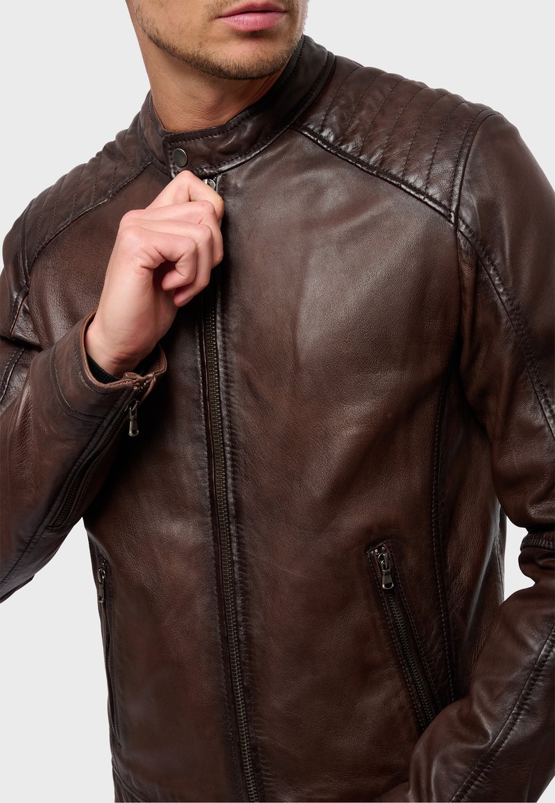 Veste En Cuir Homme Taille 54 - Marron - Vintage - Fermeture Boutons