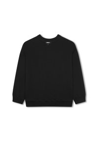 Felpa nera con maniche lunghe, colletto a girocollo a coste e polsini. Realizzata in tessuto morbido, presenta un design minimalista senza motivi.