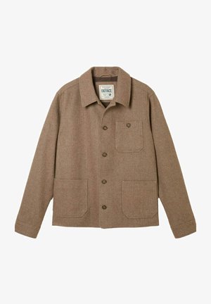 Brūna zivju kaula raksta žakete ar krekliņa apkakli, pieciem priekšējiem pogu aizdares elementiem, vienu krūšu kabatu un divām priekšējām kabatām. Izgatavota no teksturēta vilnas auduma.