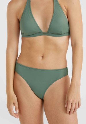 Set di bikini verde con top a triangolo e slip a vita alta classici. Tessuto liscio con cuciture minime e dettagli di branding discreti.