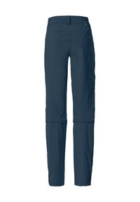 Navyfarbene Zwei-in-eins-Hosen mit geradem Beinschnitt, Reißverschlusstaschen und verstellbaren Säumen für Vielseitigkeit bei Outdoor-Aktivitäten.